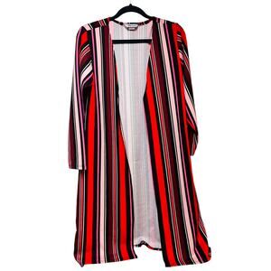Molly & Erica Stripe Open Front Thigh Length Cardigan Multicolor Women's Size 1X